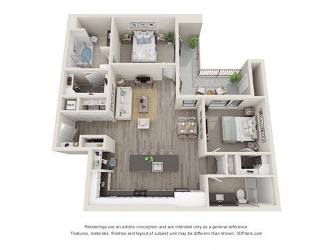 Floor plan for 2 beds, 2 baths, 1320 sqft